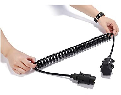 SPARKMOTO Rallonge Prise Remorque 7 Broches avec prise male femelle,12V Rallonge Spirale Câble Remorque Connecteur,câble ADAPTATEUR PRISE ATTELAGE de Remorque 7 broches Câble d'extension 2.6m(SKC02MF)