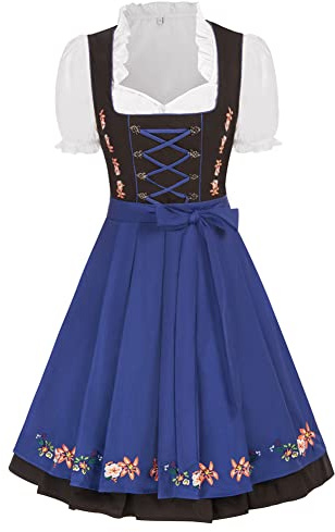 JASAMBAC dam, Dirndl, 3-delad traditionell klänning för oktoberfest, karneval, Mörkblå, XL