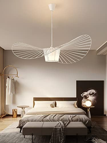 Vertigo hängande lampa Vit,Pendellampa gjorda av glasfiber/polyuretan, Taklampa i vintagestil för vardagsrum LED, E27 Ljuskrona med hatformad lampskärm 140cm