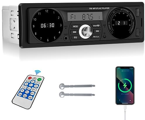 Rimoody 1 Din Car Radio Bluetooth Stereo, Single Din Remote Control, Music Temperature Display, 12V MP3 Player With USB/SD/AUX-IN
