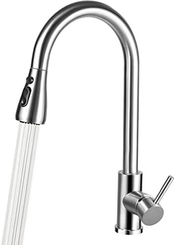 Robinet Cuisine avec Douchette Extensible, Haute Pression Robinet d'Évier en Acier Inoxydable, Mitigeur Cuisine Douchette avec 3 Mode Pivotant à 360° Robinet Evier Monotrou à Eau Chaude et Froide
