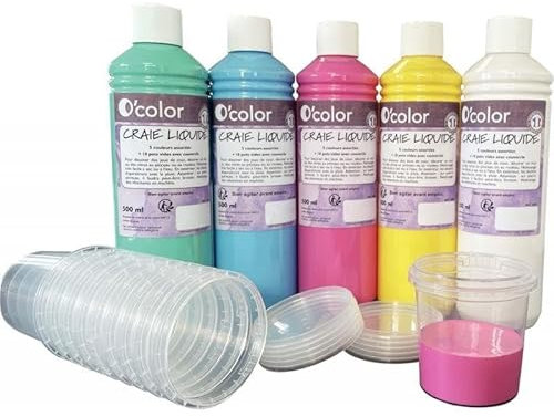 O'COLOR Lot de 5 flacons de 500 ML de Peinture Craie Liquide