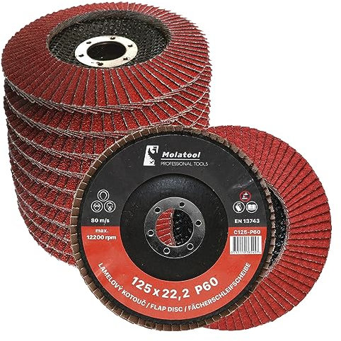 Molatool Dischi lamellari professionali in ceramica, 125 x 22,2, grana 60, per metallo e acciaio, dischi lamellari, 10 pezzi