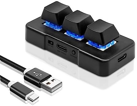 PCsensor Mini-Tastatur mit 3 Tasten, USB Typ C, kabelgebunden, mechanische Gaming-Tastatur, Hotkey, individuelles Programm mit RGB-LED, für Gaming, OSU, Büroarbeit