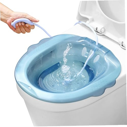 Sitz Bath Portable Over The Toilet Portable Bidet with Flusher Anti-Overflow Large-Capacity Bidet Attachment for Hemorrhoids Postpartum Private Care Blue