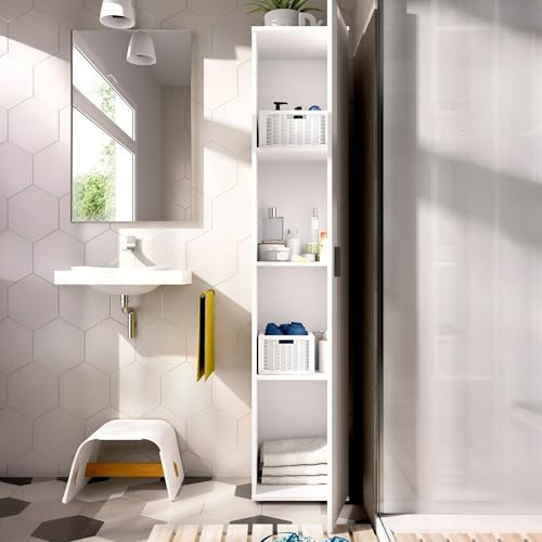 Dmora - Armadio multiuso 1 anta Lagalb, Mobile multifunzione portaoggetti, Armadio alto porta scarpe, 39x35h190 cm, Bianco