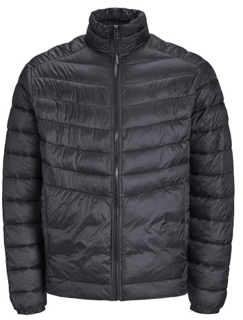 JACK & JONES Mens Quilted Jacket Windproof 100% Nylon Long Sleeve Outdoor Puffer Jacket for Men, Black Colour, Size- 2XL