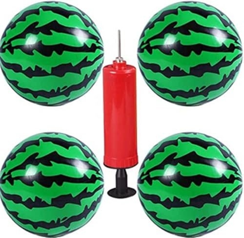 MHDAMAI Anguria Palla Gonfiabile,Pallone da Spiaggia Gonfiabile 4 Pezzi Durevole PVC Anguria Palla +Una Pompa per Piscina,Giochi d'Acqua,Adatto per Bambini
