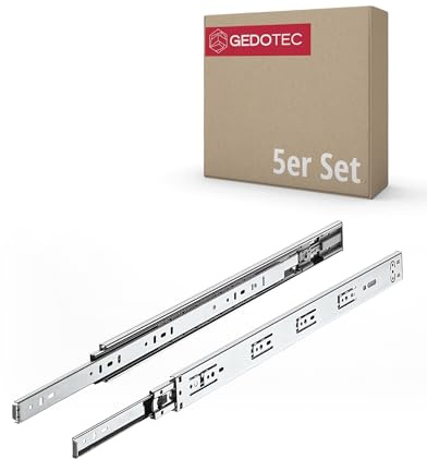 Gedotec Schubladenschiene | 5 Paar | Matrix Runner | BB S30 | Vollauszug | 45/450 mm | Stahl verzinkt | mit Dämpfung | 30 kg | Schubladenauszug | Auszugsschienen | Schubladen Schienensystem