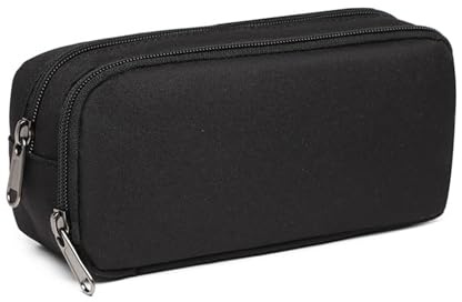 SSKHE Black Pencil Case, Large Capacity, 2 Compartments, Zip, Smooth, Durable Stationery Organiser for Men, Women, Students, Professionals