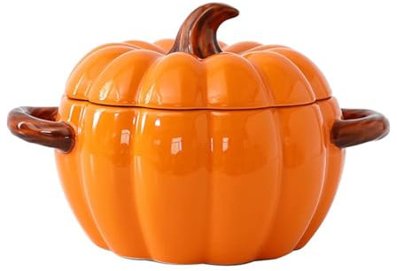 Olla holandesa con tapa, cuenco de cerámica en forma de calabaza, cazuela con asas dobles, utensilios de cocina se puede utilizar como molde para hornear, fuente de horno, olla sopa, decoración de