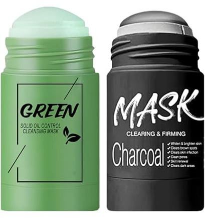 Green Tea Mask Stick + Charcoal Face Mask for Men&Women, Blackhead Remover Face Masks Skincare, Clay Mask Stick for Clogged Pores, Impurities & Excess Oil, Purifies, Hydrates & Nourishes, Mess-free