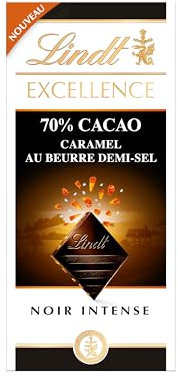 Lindt - Tablette EXCELLENCE 70% Cacao Caramel Beurre Demi-sel - Chocolat Noir 70%, 100g