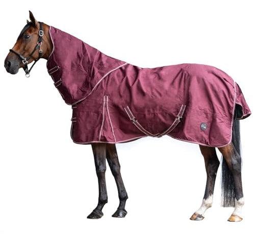 HKM - Outdoor Pferdedecke mit Fleece und abnehmbarem Halsteil in weinrot; wasserdichte, Passgenaue & hochwertig verarbeitete Pferde Regendecke, 400 gr Füllung, 115 cm