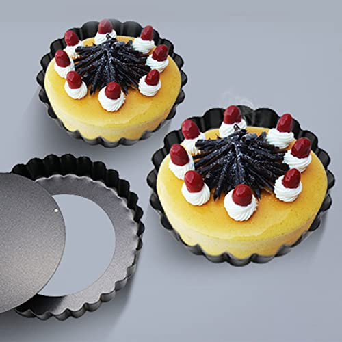 KIMISS Stampi per Crostate con Fondo Rimovibile, 6 Pezzi, Rivestimento Antiaderente, Stampi Rotondi in Carbonio per Quiche Tartas Individuali, Mini Padelle in Acciaio per Quiche da