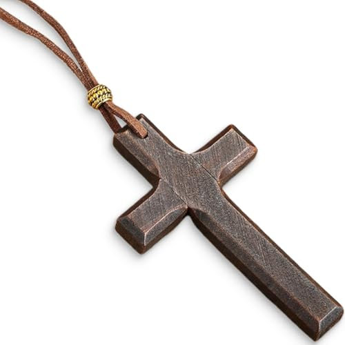 KUMSODE Pendentif Croix en Bois de Noyer pour Hommes Femmes Collier Boisé Catholique Religieux Bijoux