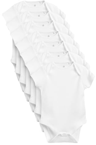 NEXT Unisex Bambino Confezione da 7 body per neonati a maniche corte Bianco essenziale 6 Mesi-9 Mesi
