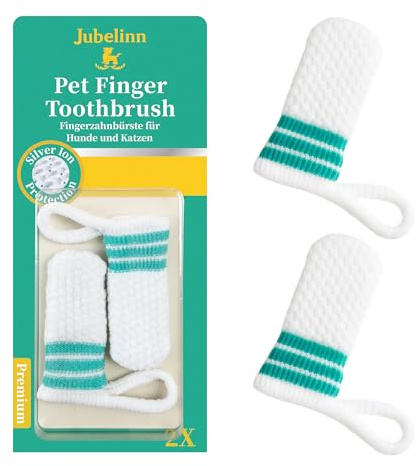 Jubelinn 2X Pet Finger Toothbrush - Anti-Plaque - Silver Ion Protection - Soft Dog & Cat Toothbrush for Plaque Removal - Freshens Breath - Prevents Tartar - Dog & Cat Dental Care & Hygiene - Reusable
