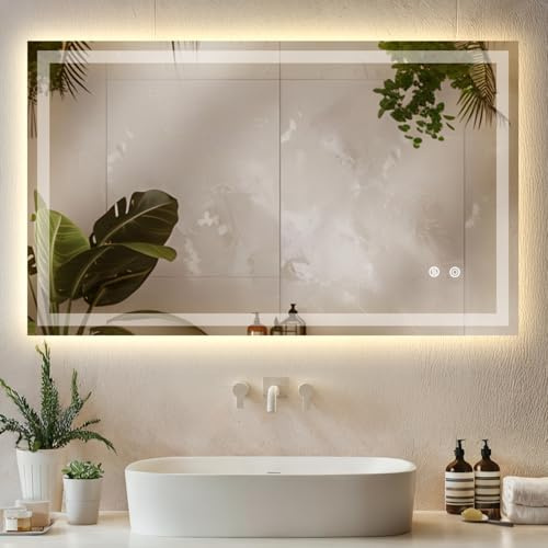 tectake® Specchio bagno a LED Clara, specchio da parete retroilluminato, specchiera bagno con luce, antiappannamento, design moderno, led bagno, smart led mirror - Rettangolare - 60 x 100 cm