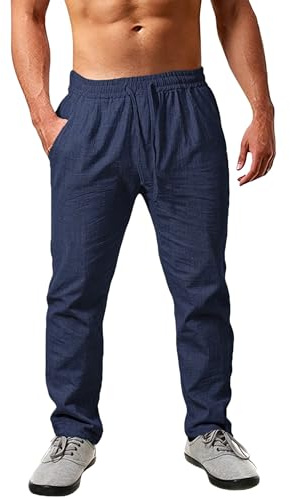 Cegerne Pantaloni in Lino Estivi Uomo Leggeri e Traspiranti, vestibilità Larga, Vita Elastica con Coulisse, Tinta Unita – Ideali per Estate, Vacanze e Spiaggia