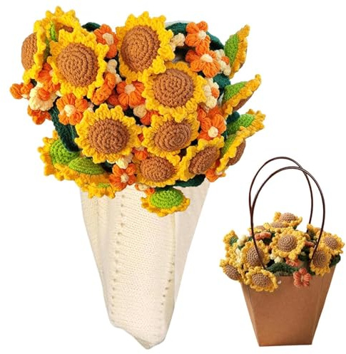 Manta De Ganchillo Ramo De Flores 80 Cm Girasol Hecho A Mano Tejido Con