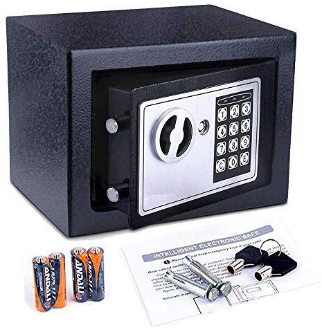 Cassaforte piccola, 230 x 170 x 170 mm, cassaforte elettronica, scatole forti da incasso con 4 batterie e 2 chiavi di emergenza, nero