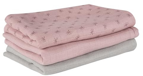 roba organic 3er Windel Set Lil Planet - 80 x 80 cm - Musselin - Textilwindeln aus Bio Baumwolle - GOTS & Oeko-Tex 100 zertifiziert - Rosa / Mauve