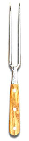 Horquilla de carne forjada de chef – mango de madera maciza de olivo – tenedor (parte metálica) 7 pulgadas 1/2 de largo
