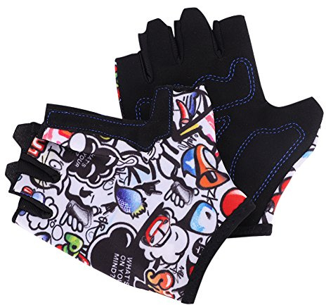 IBLUELOVER Enfants Gants de Sport Garçons Filles Gant de Vélo Cyclisme Demi-Doigts Mitaines Antidérapant Antichoc Gants Courts pour Équitation Camping Randonnée Escalade Moto Fitness Gloves Eté