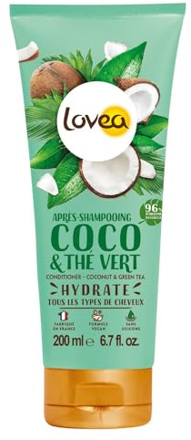LOVEA - Après-Shampooing - Coco & Thé Vert - Hydrate & Démêle - Cheveux Tous Types - 96% d'Origine Naturelle - Sans Silicone - Vegan - Fabriqué en France - 200 ml