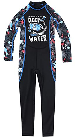 M2C X-Manta Boys UPF 50+ One Piece Long Sleeve Full Body Swimsuit Black 7-8