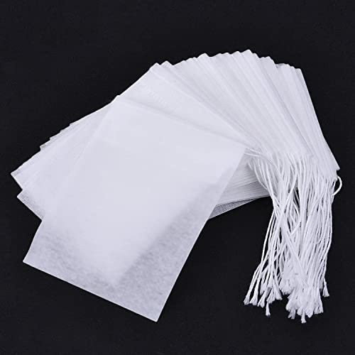 Tea Bags Empty, 200 Pcs Paper Tea Filter Bags Disposable Natural Pulp Material Tea Infuser with Drawstring, Loose Leaf Tea Paper Strainer Bag for Tea and Herb Powder, 5cm x 7cm (White)