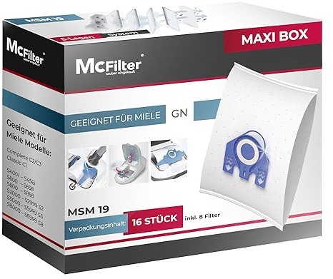 McFilter I 16 Staubsaugerbeutel geeignet für Miele Staubsauger Complete C2 Serie I Staubbeutel inkl. 8 Filter I MAXI BOX