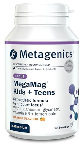 Metagenics MegaMag Kids + Teens - Magnesium & Lemon Balm Powder with B Vitamins for Focus at School - Orange, 30 Servings
