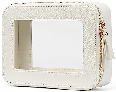Popvibe Clear Makeup Case White Toiletry Bag Travel Medium Clear Cosmetic Bag with Zipper, Small Make Up Bag Organizer Traveling TSA Approved Transparent Bag Car for Essentials