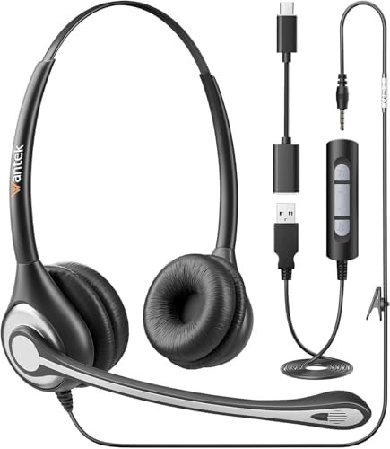Wantek USB Auriculares con Micrófono pc para Oficina/Zoom/Skype/Laptop/Centro de Llamadas/Equipos/Ordenador Personal
