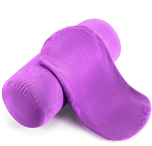 Newwiee 2 Pcs Cervical Neck Roll Pillow Cover with Zipper 16 x 6 Inch Round Neck Roll Pillowcover Cylinder Soft Bolster Pillowcase for Cylindrical Cushion, Pillow Case Only, Purple