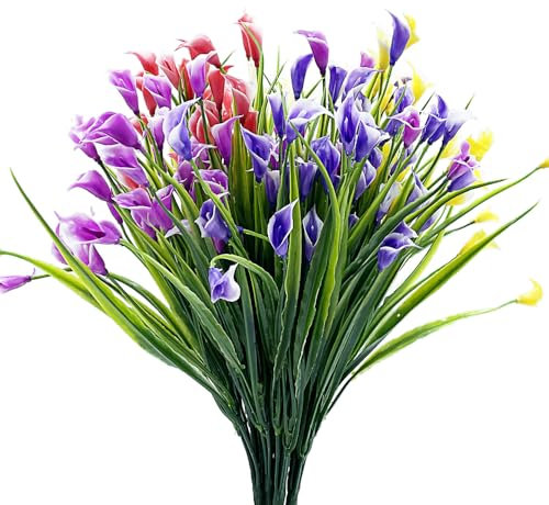 Kingrun 10 Pièces Fleurs Artificielles de Lis, Fleurs en Plastique Décoratives, Bouquets de Fausses Plantes Décorations Intérieur Extérieur, pour Maison, Jardin, Bureau, Cuisine, Table, Mariage