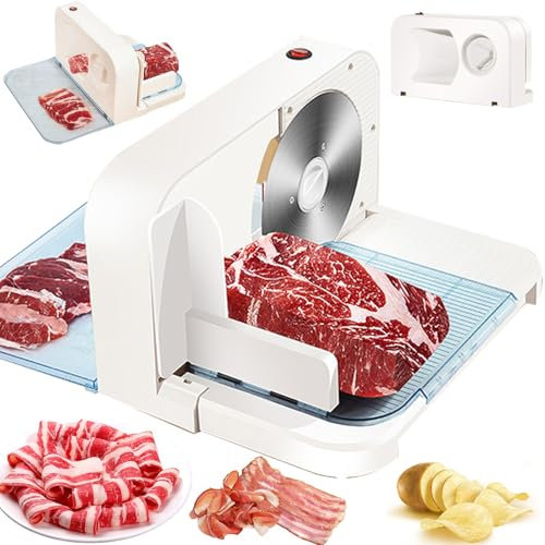 affettatrice per la casa, affettatrice Pieghevole con Spessore Regolabile da 1 a 15 mm, Lama in Acciaio Legato, Regolazione della manopola, affettatrice elettrica Rimovibile per Gastronomia, Carne