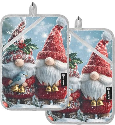 Juego de 2 soportes para ollas de bolas de gnomos, de algodón, resistentes al calor, almohadillas calientes para cocina, hornear, barbacoa, 7 x 10 pulgadas