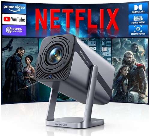 【Netflix Officially & Dolby Audio】Mini Projector, 30000Lumen Smart FHD 1080P Portable Projector 4K Support,WiFi6 Bluetooth 50% Zoom 360° Rotatable Short Throw Projectors for Bedroom,Outdoor, Kid Gifts