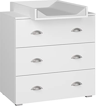 Homlando Wickelkommode MIA – Baby Kommode 72x80x90 cm, Schubladenkommode mit Wickelaufsatz, Kinderzimmer Möbel, Viel Stauraum – Weiß Matt