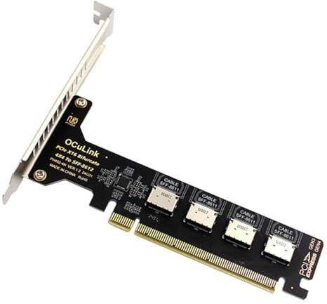 CY Adapter PCI-Express 4.0 PCIE 16x Detachable to Four Oculink SFF-8612 SFF-8611 Internal VROC Raid0 Adapter for U.2 SSD eGPU External Graphics Card Dock