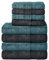 Komfortec 8er Handtuch Set aus 100% Baumwolle, 4 Badetücher 70x140 und 4 Handtücher 50x100 cm, Frottee, Weich, Towel, Groß, Schwarz/Petrol