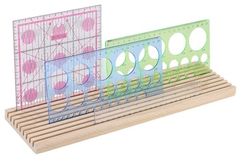 PH PandaHall 9-Slot Wooden Quilting Ruler Organizer, Ruler Holder Storage Rack Rulers Stand 4mm Grid Rulers Holder for Quilting Sewing Accessories and Supplies, BurlyWood, 38x10cm