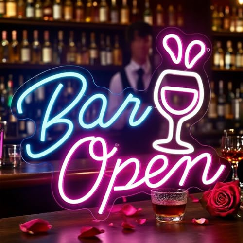 SKIKHN Targa Neon per Cocktail Bar,Insegne luminose,Targa Neons Dimmerabile,Bar Aperto Segno al NeonSegno,Bars Neons Luce da Parete,USB Led Segno Aperto per Bars di Casa,Club,Bistrò,Feste