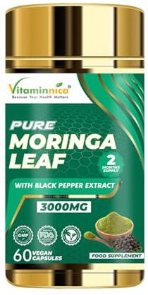 Vitaminnica Pure Moringa Leaf | Natural Wellness & Health Support- 60 Veg Capsules | Ideal for Daily Nutrition, Energy, and Vitality | Suitable for Men, Women & All Age Groups