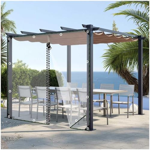 Transparente PVC-Plane, Outdoor-Vorhänge, 0 m, wasserdichte Pavillon-Seitenteile mit Reißverschluss und Ösen, ideal für Pergola/Garage, Größe 2,5 x 2,5 m