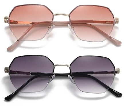 Hubeye 2 Pares Gafas de lectura de Sol para Mujeres de Moda con bisagra de resorte Anteojos de lectura protectoras UV400 anti luz azul 2.00