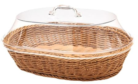 AlluraPet Cestino per il pane intrecciato con coperchio, vassoio da portata per alimenti, contenitore per frutta in vimini, imitazione rattan per tavolo, colazione, verdure, 35 x 45 cm